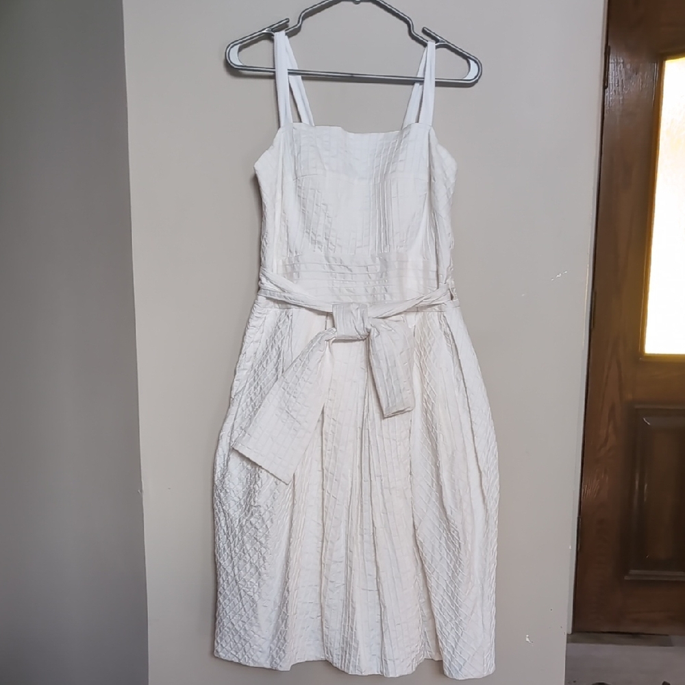 White Pleated Tie Front Wrap Around  Midi Sundress